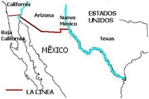 Mapa frontera Mexico EUA